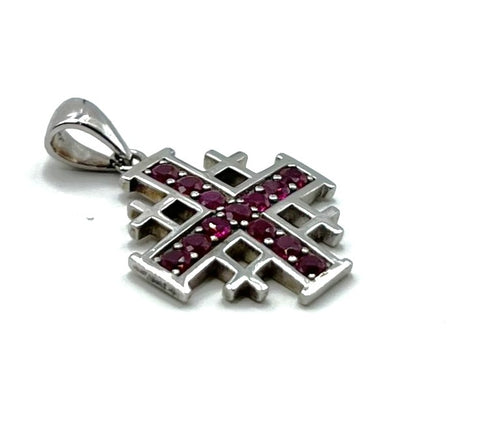 Sterling Silver With Colored Stone Jerusalem Cross Pendant